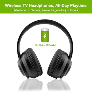 Cuffie Wireless per TV con Trasmettitore, Cuffie TV con Funzione di Riduzione del Rumore, Cuffie Bluetooth per TV con Microfono, Suono Stereo 30 Ore Di Riproduzione, Facile da Usare Comodo Per Anziani