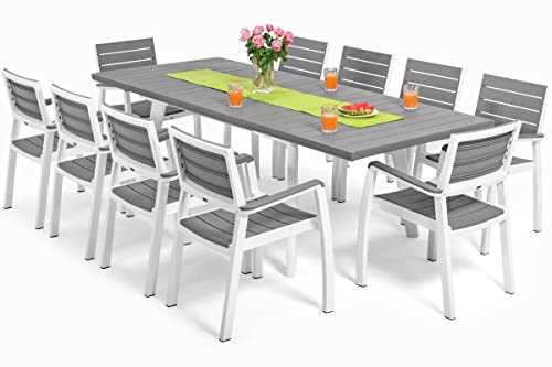 ML Furniture Ltd Garten-Essgarnitur Keter Harmony, Gartenmöbel Set für 10 Personen, Tisch und Stühle, Gartenlounge, Terrassenmöbel Farbe: Weiß/Grau Cover