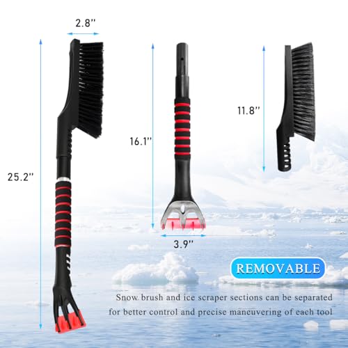 Suvnie Snow Brush with Ice Scraper for Windshield, Detachable 2-in-1 Tool for Snow Ice Frost Cleaning, Anti-Slip Snow Removal Scraper with Comfortable Foam Handle, Car Accessories (Black)