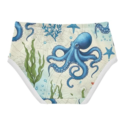 Pattern Toddlers Underwear Floral 2t Cotton Girl Panties Cute Vintage Blue Octopus Corals Sea Briefs Girls Undies2