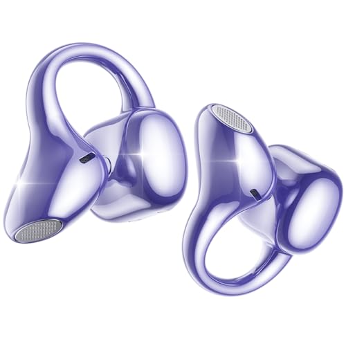 Kinglucky AirClip Open Ear Headphones Comfortable & Secure, Immersive Sound, 50H Battery, Bluetooth 5.4 Wireless Clip On Earbuds, Lightweight & Glasses Clip on Ear Buds Purple