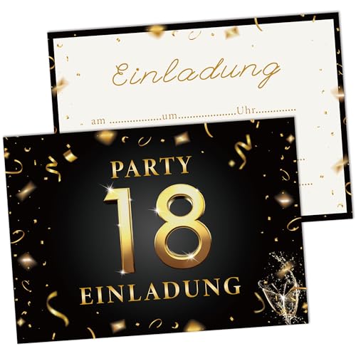 AWCIGG Einladungskarten 18. Geburtstag Frau Mann, 15 Stück karten zum 18. Geburtstag blanko A6 (148x105mm), Kartenset in Schwarz & Gold, Beschriftbare 18 geburtstag Seinladungen, Partyzubehör AWCIGG Einladungskarten 18. Geburtstag Frau Mann, 15 Stück karten zum 18. Geburtstag blanko A6 (148x105mm), Kartenset in Schwarz & Gold, Beschriftbare 18 geburtstag Seinladungen, Partyzubehör