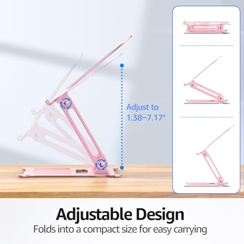 Image of Urmust Laptop Notebook Stand Holder Adjustable Laptop Stand Portable Computer Riser Compatible with MacBook Air Pro HP Dell XPS Lenovo All Laptops 10-15.6 inch(Rose Gold)