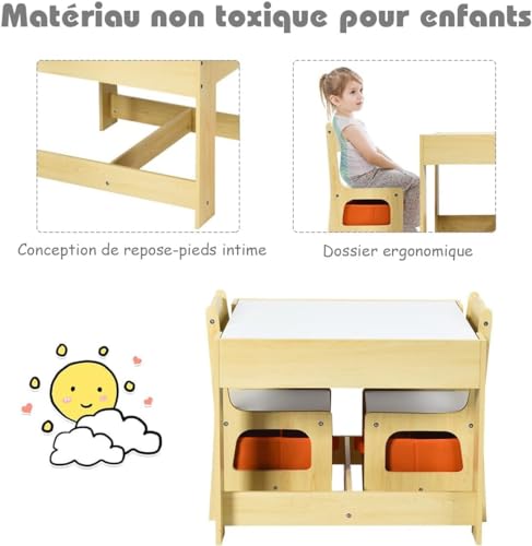 Table enfant avec 2 chaises GOPLUS bureau de dessin réversible