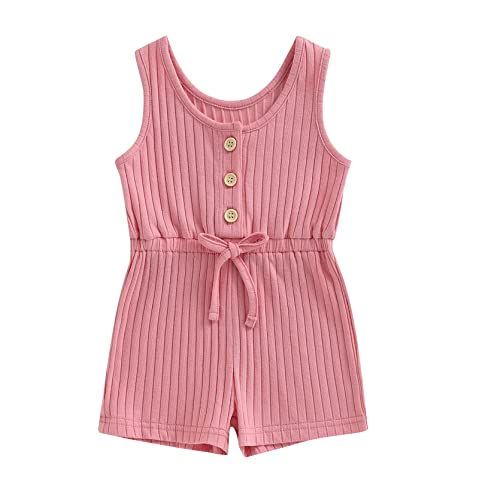 Toddler Baby Girls Romper Clothes Summer Solid Color Sleeveless Jumpsuits Casual One-Piece Playsuit Shortalls Outfits