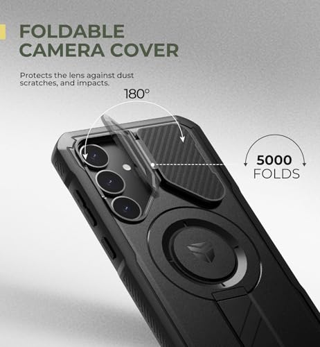 Image of Dexnor for Samsung Galaxy S25 Plus Case with Camera Cover & Adjustable Kickstand & Built-in Screen Protector, Magnetic Rugged Shockproof Bumper Cases Heavy-Duty Magnetic Protective Cover (2025),Black