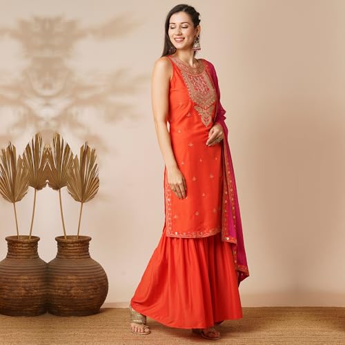 Image of Globus Women Kurta Set (GS568602 Orange S)