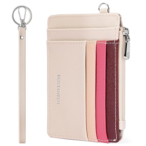 Image of BOSTANTEN Small Wallet For Women RFID Leather Credit Card Holder Slim Wristlet Keychain Wallet With Zipper Pocket