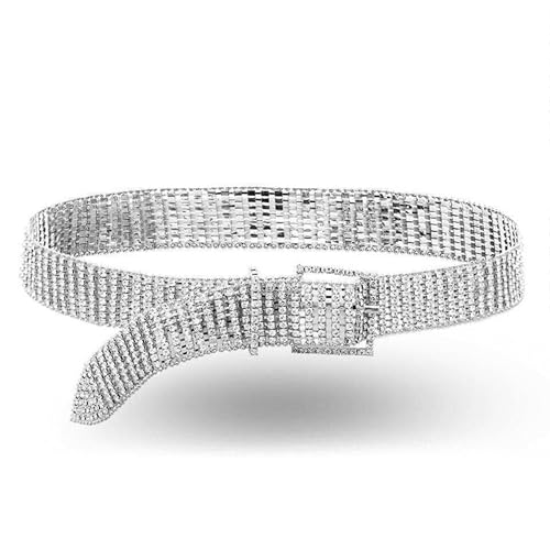 CHIC DIARY Women Rhinestone Belt Shiny Diamond Crystal Ladies Silver Waist Belt for Jeans Dresses