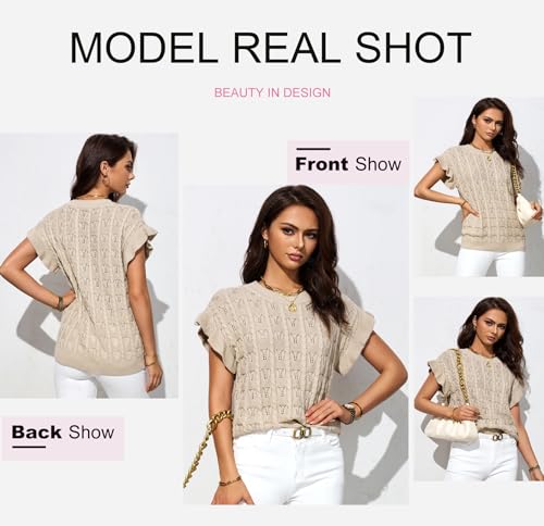 Dokotoo Womens Sweaters Spring Summer Short Sleeve Sweater Pullover Crochet Tops Business Casual Blouses4