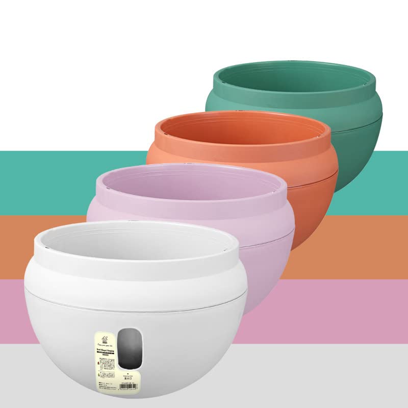 OptibuyRound Hanging Self Watering Planter, 4 Colors Pack 10.4 Inch Double Layers Flower Basket with Water Level Window, Plastic Plant Pot with Chain and Wick Rope for All House Garden Plants, Herbs