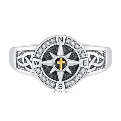 Bague boussole argent 925 bague viking homme femme anneau réglable zirconium cubique