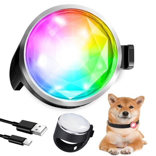 Tubasion 7 Colours in 1 Leuchtanhänger Hund, USB-C Wiederaufladba Blinklicht Hundegeschirr, Licht für Hundehalsband Silikon, IP65 wasserdichte Led Hundehalsband für Nachtspaziergänge