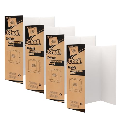 Image of Chell 36 inch x 48 inch Large Trifold Poster Board, 4 Pack, White Corrugated Project Boards for Science Fair, School Projects, Event Displays and Business Presentations