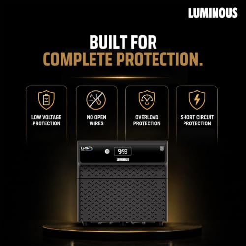 Image of Luminous Li-On Black 1250 1100VA 12.8V Pure Sine Wave Inverter for Home & Shops | LCD Display & Easy Installation | 1208Wh with in-Built Lithium-ion Battery | 3X Fast Charging | 5+3 Yrs Warranty | 1208Wh with in-Built Lithium-ion Battery, 3X Fast Charging, LCD Display & Easy Installation, For Home & Shops