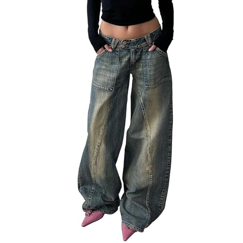 Women's Baggy Boyfriend Jeans Y2K Low Rise Vintage Wide Leg Jeans Teen Girls Streetwear Loose Fit Denim Pants