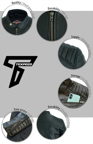 Texpeed Mens Casual Leather Jacket - Real Genuine Soft Touch Sheepskin Biker Motorcycle Style Leather Coat All Black - M - Image 4