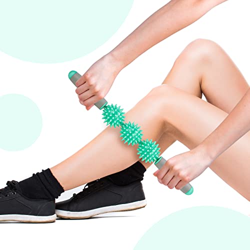 Foto von Igelball Massageroller mit Griff. 40cm Massage Roller Stick. Massagerolle Körper Roller Massage Stab für Beine Nacken Rücken Schulter. Massage von Muskeln Faszien Tiefengewebe Triggerpunkten (Grün)
