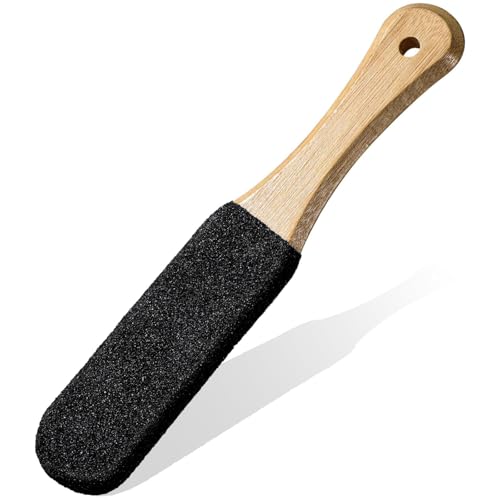 LuojinLuoda Foot Pumice Stone Pedicure File (1 Pc) - Pumice Stone for Feet with Ergonomic Wooden Handle, Foot File & Heel Scraper for Smoother Feet and Hands, Heel Sander and Dead Skin Scraper (Black)