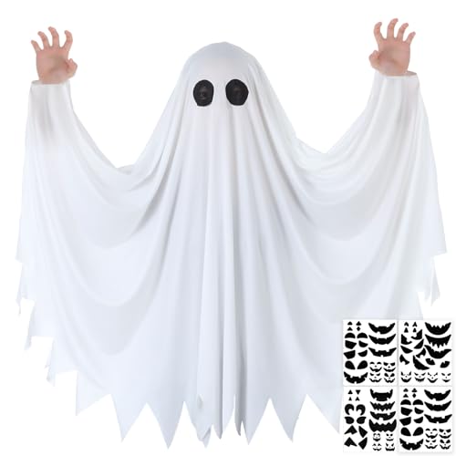 Geyoga Ghost Costume with 4 Pcs Stickers White Fancy Dress