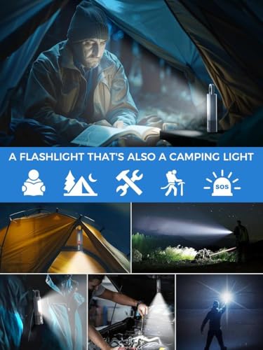 Image of TRENDING Rechargeable LED Flashlight with COB Side Light - USB Type-C Portable Torch Light with Hanging Hook, Emergency Work Light for Camping, Home, Outdoor & Power Cut