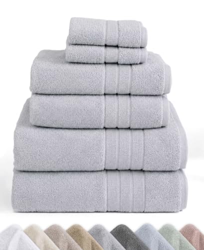 California Design Den Organic Cotton Towel & Washcloth Set of 6, Light Grey - image 1