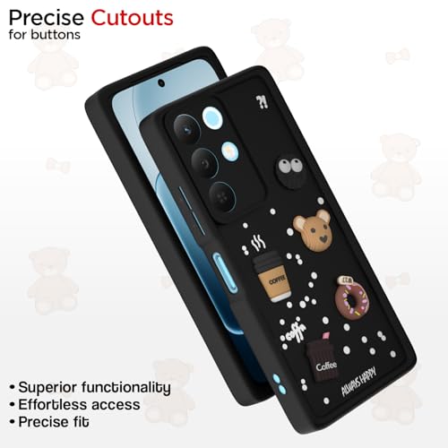 Image of Outlouders Back Cover for Realme Narzo 90X 5G / Realme C85 5G / Realme 15X 5G | 3D Cartoon Bear Cute Fun Silicone Full Body Protection Bumper Case (Black)