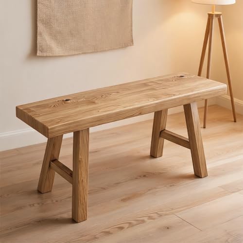 Banco de madera maciza resistente y estrecho para optimizar espacios 2
