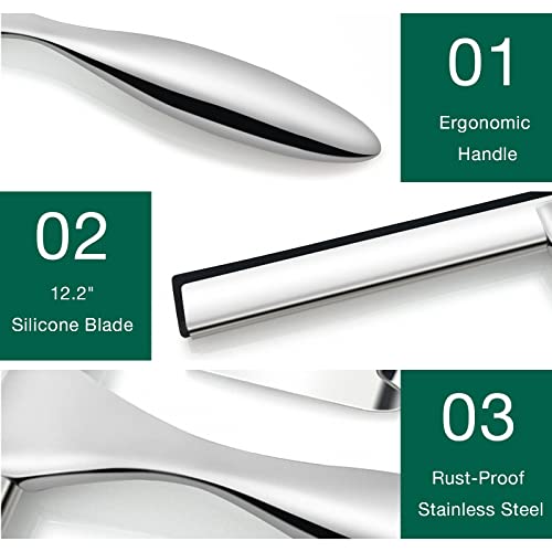 Xxflower Shower Squeegee For Window, Glass, Door, 12 Inches, Bathroom Multi-Purpose Squeegee, Stainless Steel, 1Pc Adhesive Hook Included, 1-Pack #TOP3