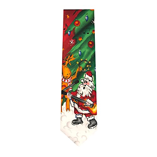 Jerry Garcia Men's Merry Christmas Collection Santa Reindeer Guitars Tree On Snow Artwork Red Regular Length Neck Tie #TOP4
