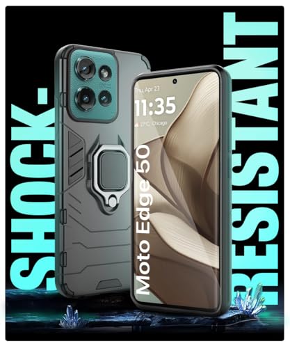 Image of WOW IMAGINE Shock Proof Back Case Mobile Cover for Motorola Moto Edge 50 5G | Back Cover Case (Tough Armor | Hybrid PC + TPU | Ring Holder & in-Built Kickstand | Black)