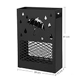 SONGMICS LUC004B01 Metalowy stojak na parasol, prostokątny stojak na parasol, ze zdejmowaną tacą ociekową, 4 haczyki, wycięcie, do przedpokoju, biura, czarny