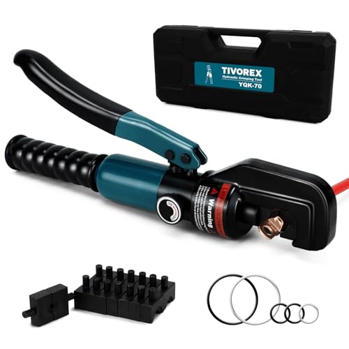 Tivorex Hydraulic Crimping Tool Kit-12 AWG to 2/0 AWG for Wire Battery Cable Lug, Terminal Crimper Tool with 9 Die Sets, 1/8” Wire Rope Crimping Tool