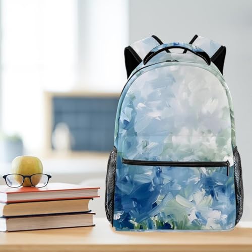 Sac à dos bleu vert abstrait d'école décontracté et léger avec compartiment principal - 5