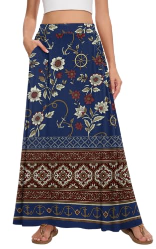 Image of Womens Maxi Skirt Long Flowy Summer A-Line High Waist Skirts
