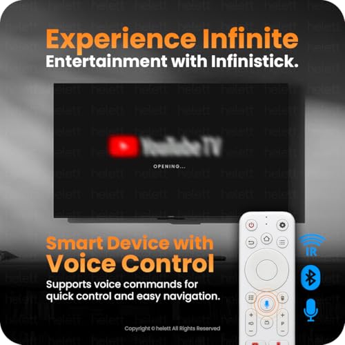 Image of Helett infiniStick Android-Based Smart TV Stick | Voice Control Bluetooth /IR Remote | 2GB RAM 8GB Storage | Quad-Core Processor | Dual-Band Wi-Fi 2.4G /5G | Screen Casting | 1-Year Warranty (White)