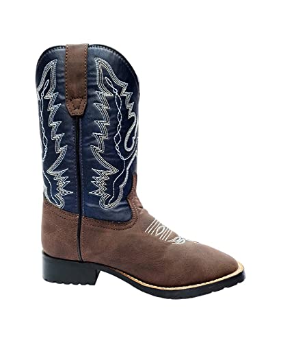 TuffRider Children's Acadia Square Toe Western Boot- Brown w/Tan-With Free Assorted Striped Socks2