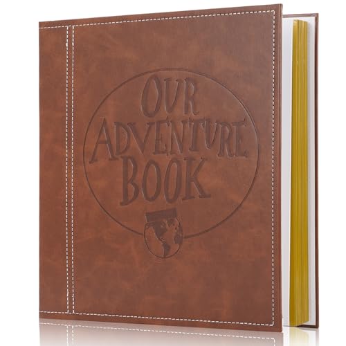 Self-Stick Page Adventure Book Scrapbook Photo Album,40 Pages Leather Cover