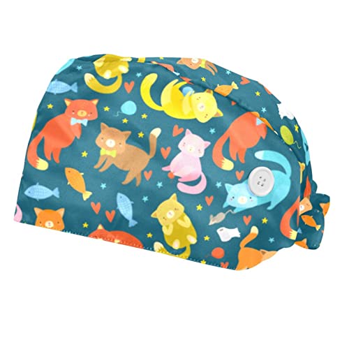 Chapeaux bouffants chats colorés JDEZ casquettes de travail confortables en cuisine