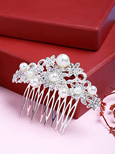 Image of Vogue Hair Accessories Golden And White Pearl Comb Hair Clip For Women (Silver New Hair Comb Clip 01)