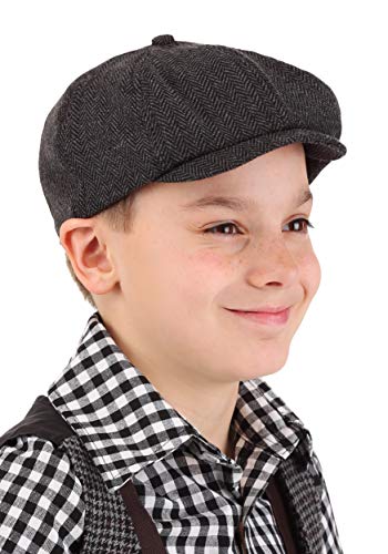 Fun Costumes Newsboy Cap for Kids - Herringbone Tweed Cap with Button and Stiff Visor