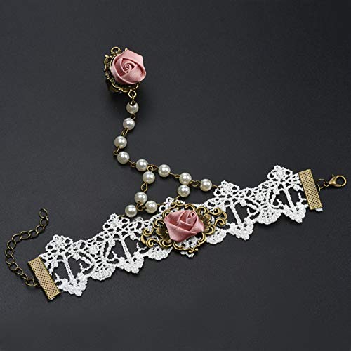 MILAKOO Women Choker and Bracelet Ring Set Lace Necklace Gothic Vintage Charm Pendant Beads Jewelry4