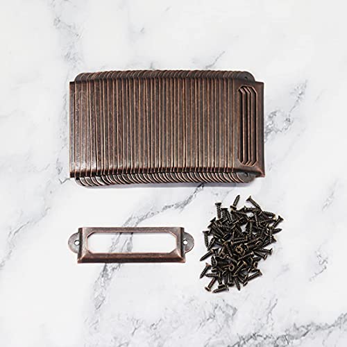 Adiyer [40 Pack] Office Library File Drawer Cabinet Card Tag Label Holder Metal Frame (Antique Copper) #TOP2