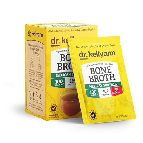 Image of Dr. Kellyann Bone Broth Collagen Powder Packets, Mexican Tortilla, 7 Servings - 16g Protein, Grass-Fed Hydrolyzed Collagen, Keto & Paleo-Friendly