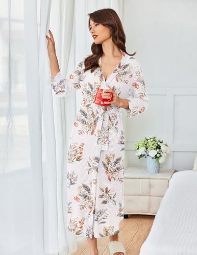 Image of Ekouaer Women's Robe Long Waffle Knit Bathrobe Lightweight Soft Kimono Robes Loungewear S-XXL