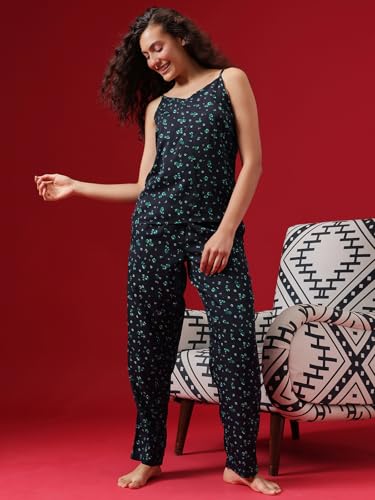 Image of Clovia Women's Rayon Print Me Pretty Cami Top & Pajama Set