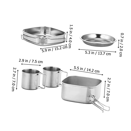 TOGEVAL 1set Camping Cookware Lightweight Stainless Steel Portable Folding Pot Pan for Outdoor Cooking for Camping Hiking Travel and Picnics Compact Convenient Design
