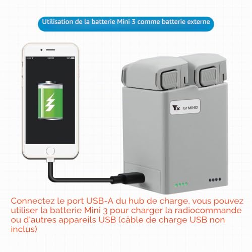 Chargeur de batterie DJI Mini 4 Pro avec hub bidirectionnel usb-c