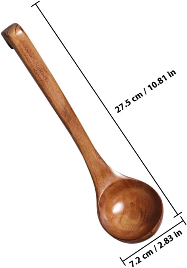 Wooden Soup Ladle with Long Handle, Large Japanese Cooking Spoon for Serving Soup and Rice, Dark Wood Kitchen Utensil for Home and Hot Pot Use