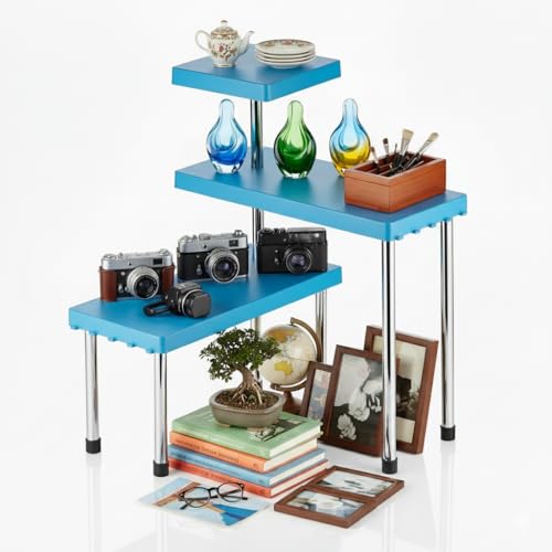 Image of U-Max 3-Tier Multipurpose Corner Kitchen Rack, 3 tier kitchen shelf, Space Saving Countertop Shelf Organizer for Spice Jars, Containers, Cups & Cooking Essentials (Blue)